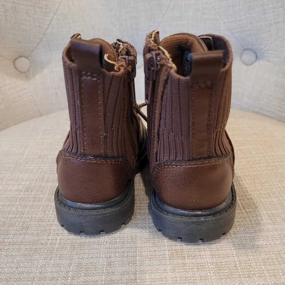 Carters Boots Toddler Canna Brown Sparkle Laces Zip Up Size 5M Vegan Lea…